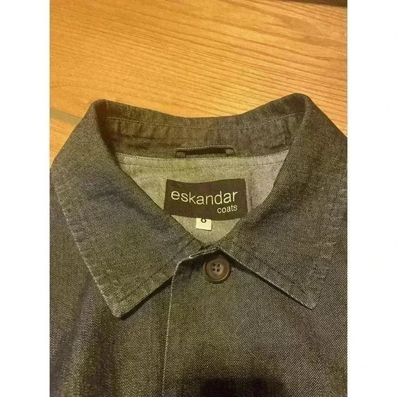 Eskandar Denim Jacket Coat Blouse Size 0 Blue Jean 100% Cotton Chore Boxy Blazer - Picture 3 of 8